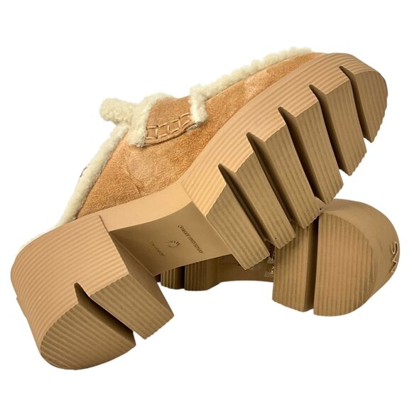 Stuart Weitzman Lennox Shearling Suede Mules New Camel US Size 6.5 B 30MM - Picture 10 of 11
